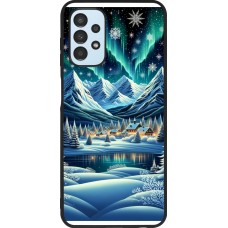 Samsung Galaxy A13 5G Case Hülle - Silikon schwarz Verschneites Bergdorf am See in der Nacht