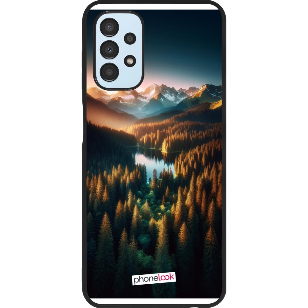 Samsung Galaxy A13 5G Case Hülle - Silikon schwarz Sonnenuntergang Waldsee