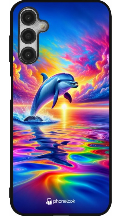 Samsung Galaxy A14 5G Case Hülle - Silikon schwarz Glücklicher Regenbogen-Delfin