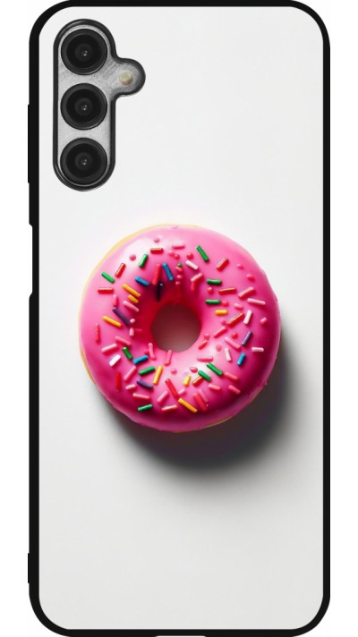 Samsung Galaxy A14 5G Case Hülle - Silikon schwarz Weisser Hintergrund, pinker Donut