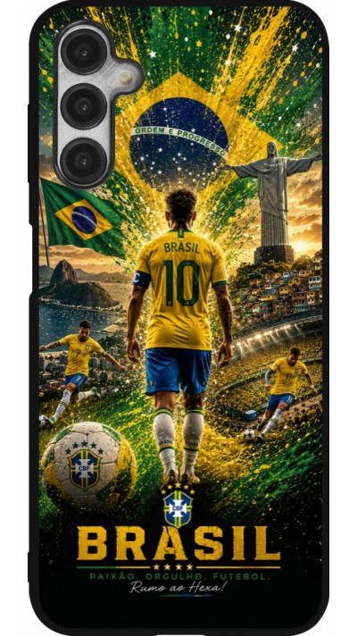 Coque Samsung Galaxy A14 5G - Silicone rigide noir Football Brésil splash 2026