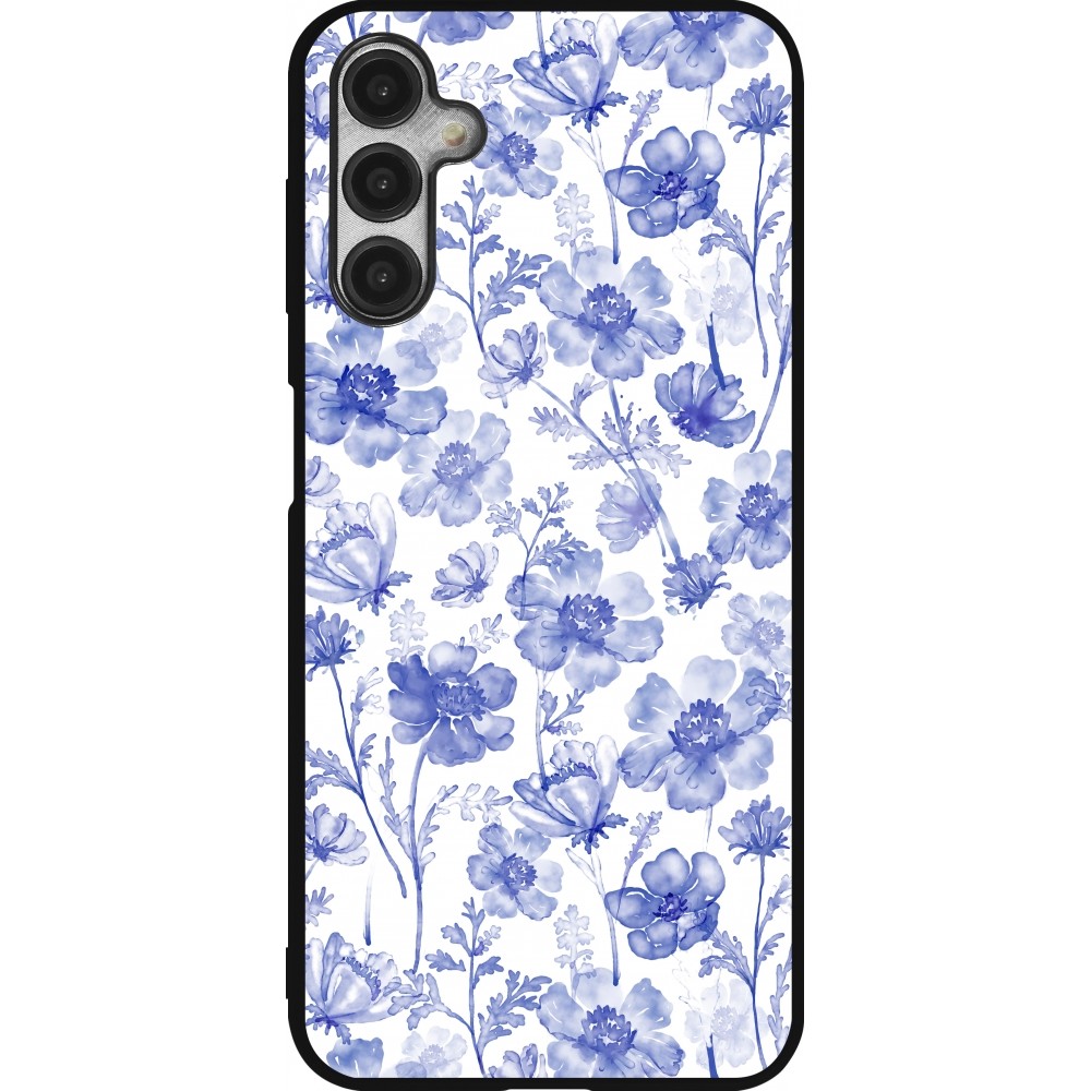 Coque Samsung Galaxy A14 5G - Silicone rigide noir Spring 23 watercolor blue flowers