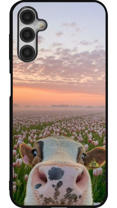 Coque Samsung Galaxy A14 5G - Silicone rigide noir Cow with tulips Spring 2026