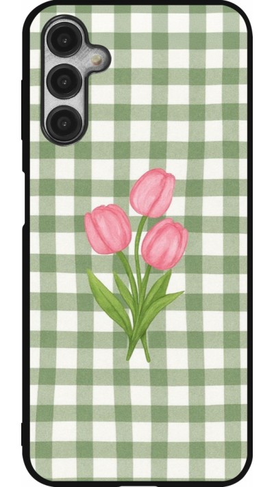Coque Samsung Galaxy A14 5G - Silicone rigide noir Green vichy tulips Spring 2026