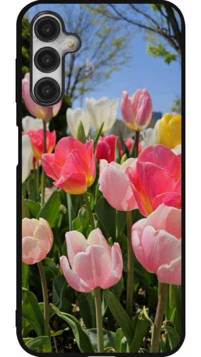 Coque Samsung Galaxy A14 5G - Silicone rigide noir Tulips Spring 2026