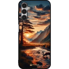 Samsung Galaxy A14 5G Case Hülle - Silikon schwarz Tal Sonnenuntergang Hirsch Baum