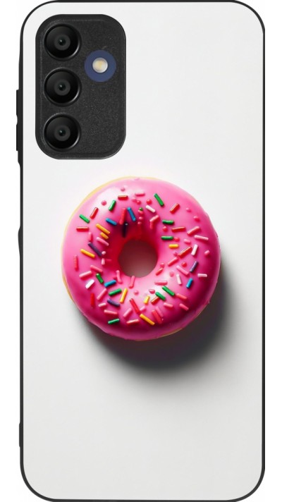 Samsung Galaxy A16 Case Hülle - Silikon schwarz Weisser Hintergrund, pinker Donut