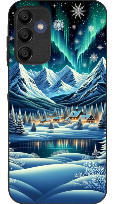 Samsung Galaxy A16 Case Hülle - Silikon schwarz Verschneites Bergdorf am See in der Nacht