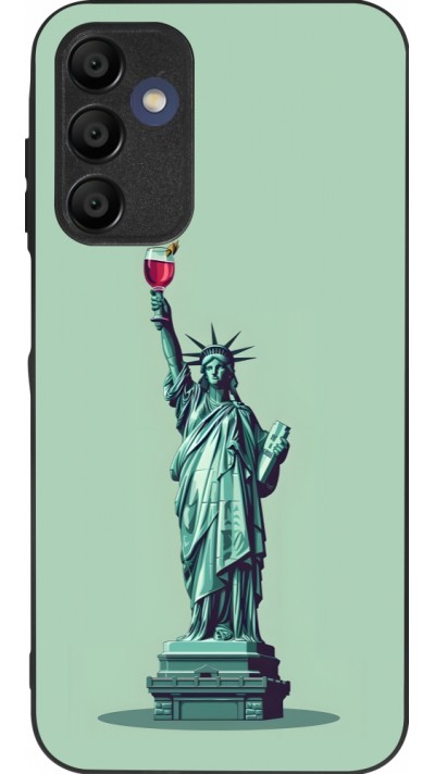 Coque Samsung Galaxy A16 - Silicone rigide noir Wine Statue de la liberté avec un verre de vin