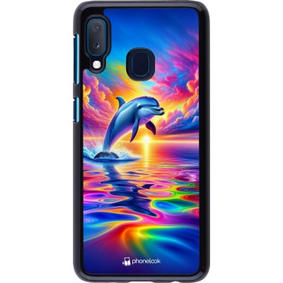 Samsung Galaxy A20e Case Hülle - Glücklicher Regenbogen-Delfin