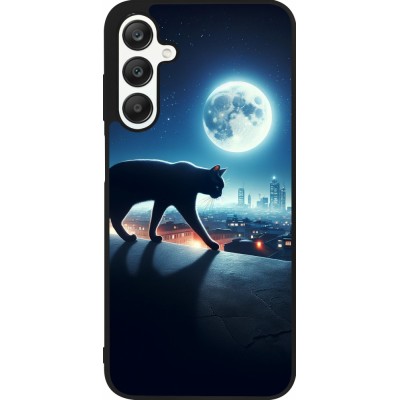 Samsung Galaxy A25 Case Hülle - Silikon schwarz Schwarze Katze unter dem Vollmond