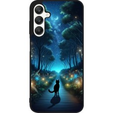 Samsung Galaxy A25 Case Hülle - Silikon schwarz Schwarze Katze Spaziergang