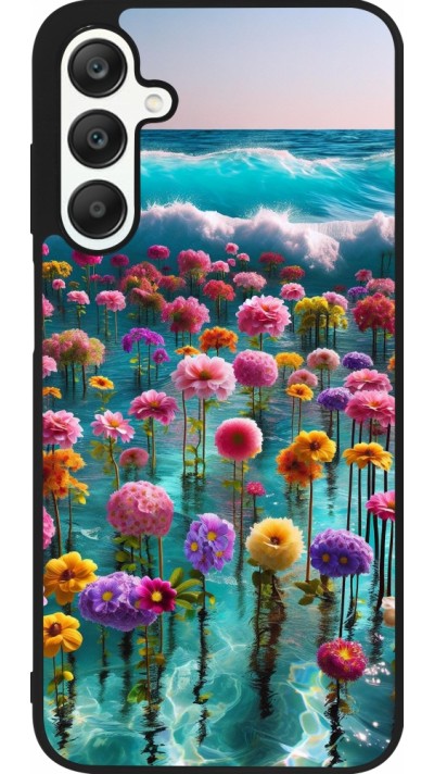 Samsung Galaxy A25 Case Hülle - Silikon schwarz Blumenmeer Wellen