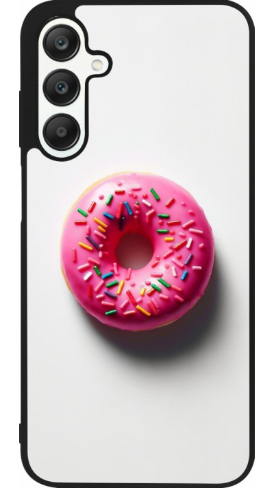 Samsung Galaxy A25 Case Hülle - Silikon schwarz Weisser Hintergrund, pinker Donut