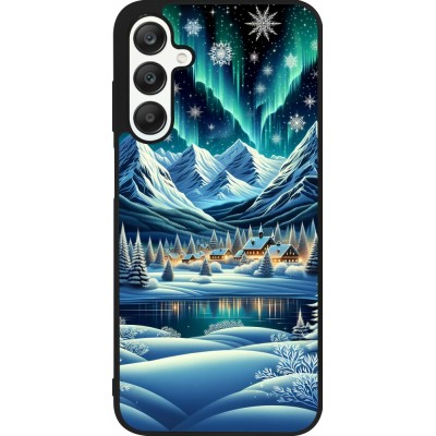Samsung Galaxy A25 Case Hülle - Silikon schwarz Verschneites Bergdorf am See in der Nacht