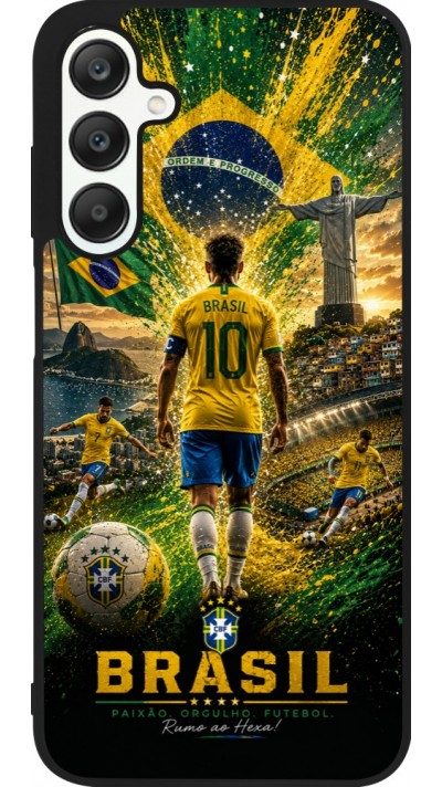 Coque Samsung Galaxy A25 - Silicone rigide noir Football Brésil splash 2026