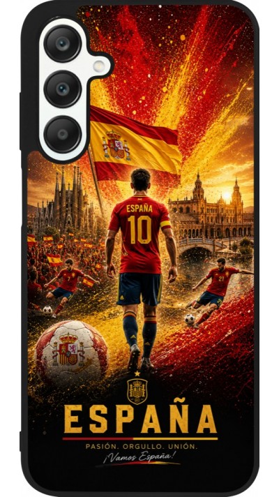 Coque Samsung Galaxy A25 - Silicone rigide noir Football Espagne splash 2026
