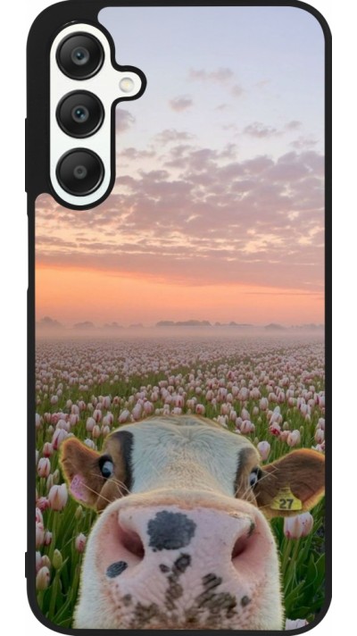 Samsung Galaxy A25 Case Hülle - Silikon schwarz Cow with tulips Spring 2026
