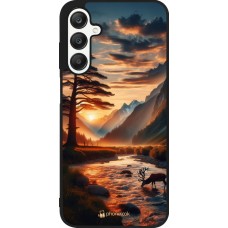 Samsung Galaxy A25 Case Hülle - Silikon schwarz Tal Sonnenuntergang Hirsch Baum