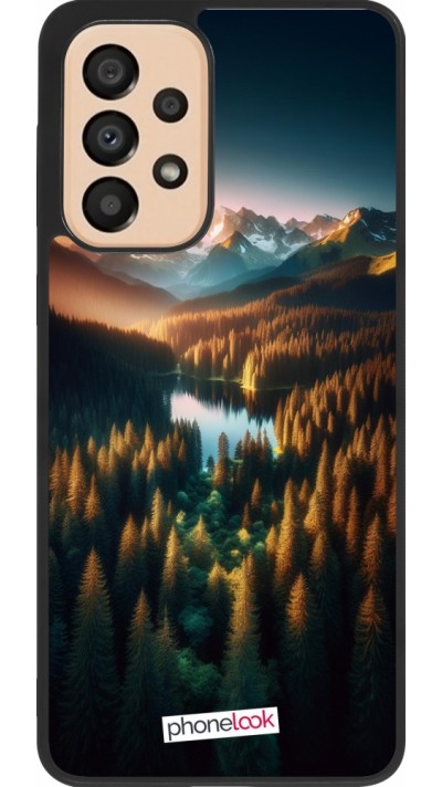 Samsung Galaxy A33 5G Case Hülle - Silikon schwarz Sonnenuntergang Waldsee
