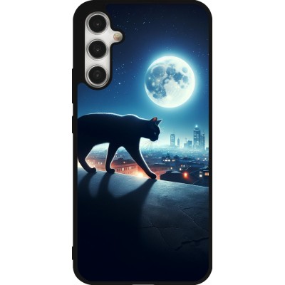 Samsung Galaxy A34 5G Case Hülle - Silikon schwarz Schwarze Katze unter dem Vollmond