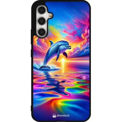 Samsung Galaxy A34 5G Case Hülle - Silikon schwarz Glücklicher Regenbogen-Delfin
