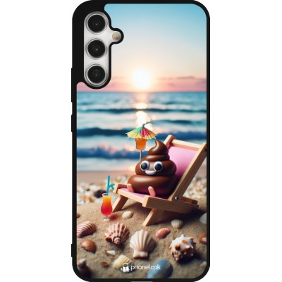 Samsung Galaxy A34 5G Case Hülle - Silikon schwarz Kackhaufen Emoji auf Liegestuhl