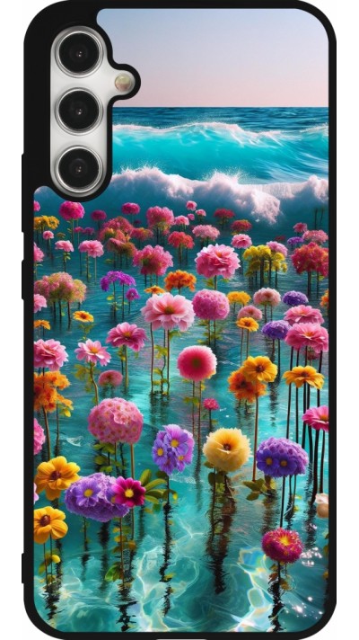 Samsung Galaxy A34 5G Case Hülle - Silikon schwarz Blumenmeer Wellen