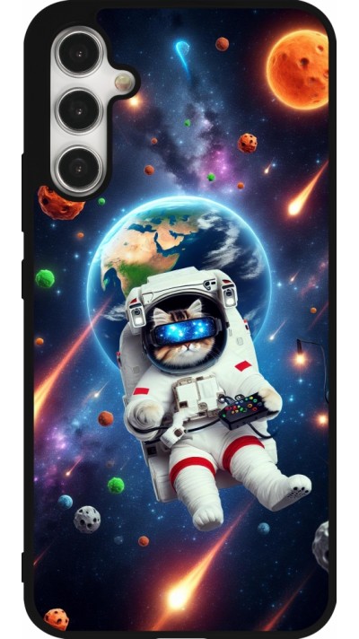 Samsung Galaxy A34 5G Case Hülle - Silikon schwarz VR SpaceCat Odyssee