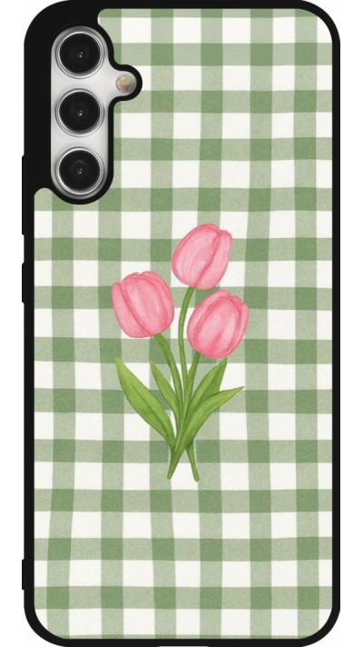 Coque Samsung Galaxy A34 5G - Silicone rigide noir Green vichy tulips Spring 2026