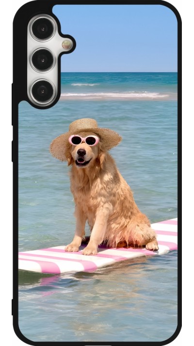 Samsung Galaxy A34 5G Case Hülle - Silikon schwarz Summer Dog on Paddle