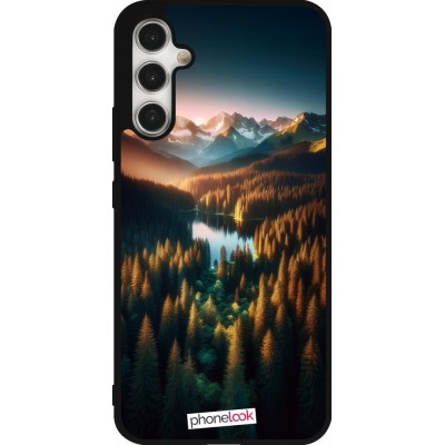 Samsung Galaxy A34 5G Case Hülle - Silikon schwarz Sonnenuntergang Waldsee