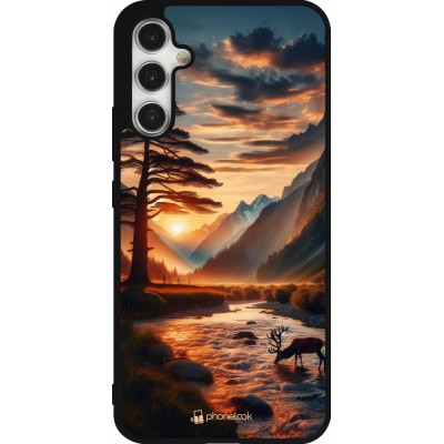 Samsung Galaxy A34 5G Case Hülle - Silikon schwarz Tal Sonnenuntergang Hirsch Baum