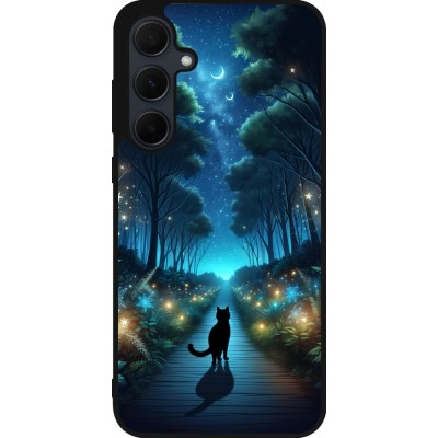 Samsung Galaxy A35 5G Case Hülle - Silikon schwarz Schwarze Katze Spaziergang