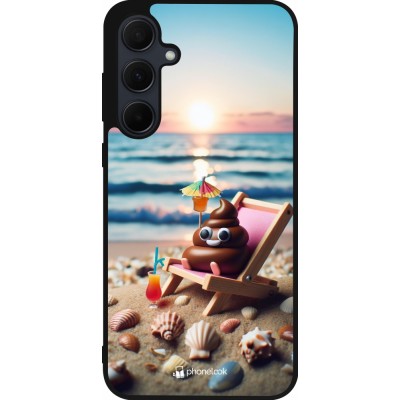 Samsung Galaxy A35 5G Case Hülle - Silikon schwarz Kackhaufen Emoji auf Liegestuhl