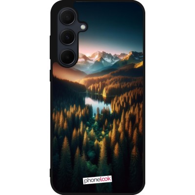 Samsung Galaxy A35 5G Case Hülle - Silikon schwarz Sonnenuntergang Waldsee