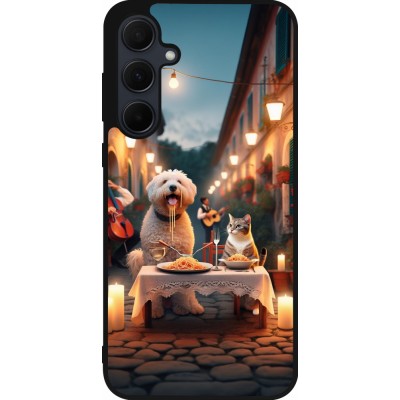 Samsung Galaxy A35 5G Case Hülle - Silikon schwarz Valentin 2024 Hund & Katze Kerzenlicht