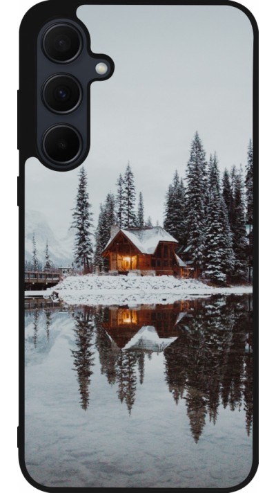 Samsung Galaxy A35 5G Case Hülle - Silikon schwarz Winter 25 Winter house forest afternoon