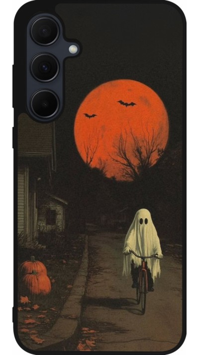 Samsung Galaxy A36 Case Hülle - Silikon schwarz Halloween 2025 Ghost on a bicycle