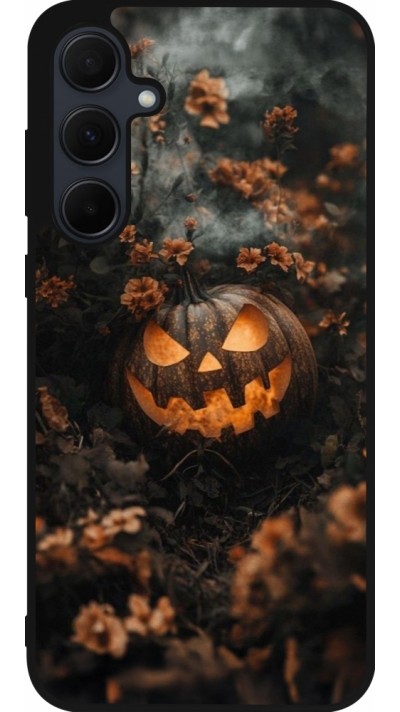 Samsung Galaxy A36 Case Hülle - Silikon schwarz Halloween 2025 Pumpkin with flowers