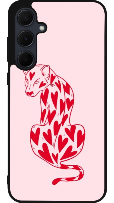 Samsung Galaxy A36 Case Hülle - Silikon schwarz Leopard with hearts 2026
