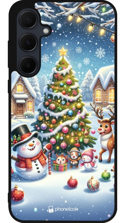 Samsung Galaxy A36 Case Hülle - Silikon schwarz Weihnachten 2023 Schneemann und Tannenbaum