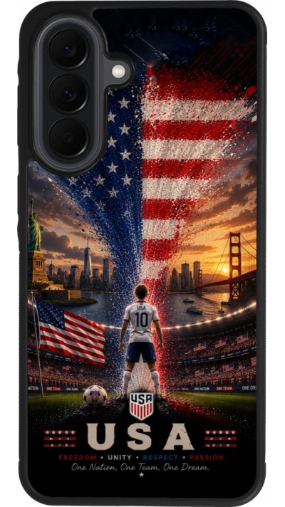 Coque Samsung Galaxy A37 - Silicone rigide noir Football États-Unis splash 2026