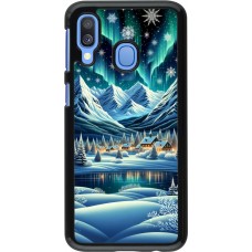 Samsung Galaxy A40 Case Hülle - Verschneites Bergdorf am See in der Nacht