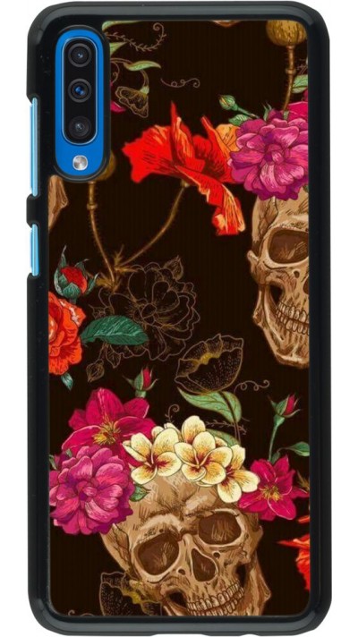 Coque Samsung Galaxy A50 - Skulls and flowers