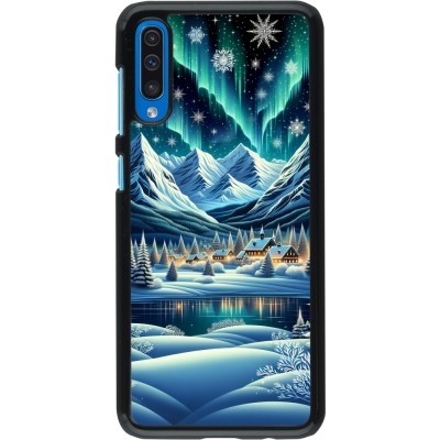 Samsung Galaxy A50 Case Hülle - Verschneites Bergdorf am See in der Nacht