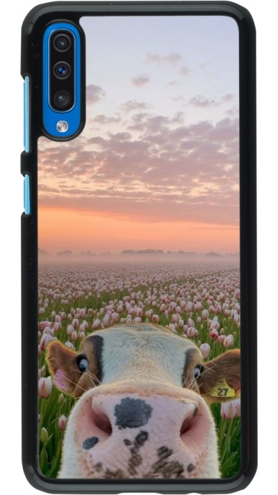 Samsung Galaxy A50 Case Hülle - Cow with tulips Spring 2026