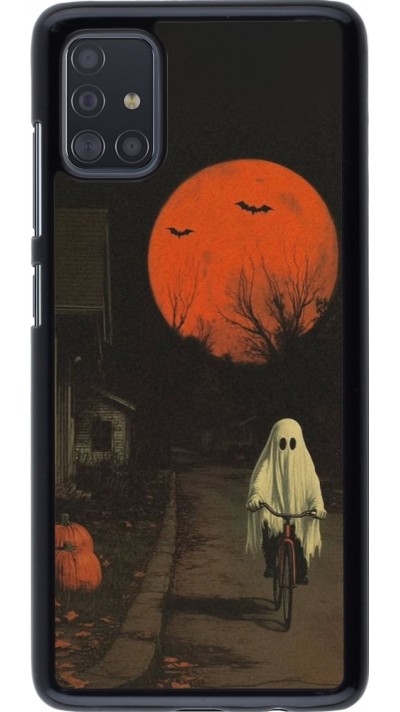 Samsung Galaxy A51 Case Hülle - Halloween 2025 Ghost on a bicycle