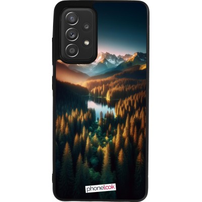 Samsung Galaxy A52 Case Hülle - Silikon schwarz Sonnenuntergang Waldsee