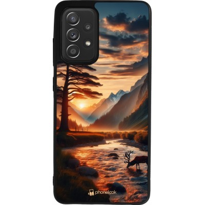 Samsung Galaxy A52 Case Hülle - Silikon schwarz Tal Sonnenuntergang Hirsch Baum